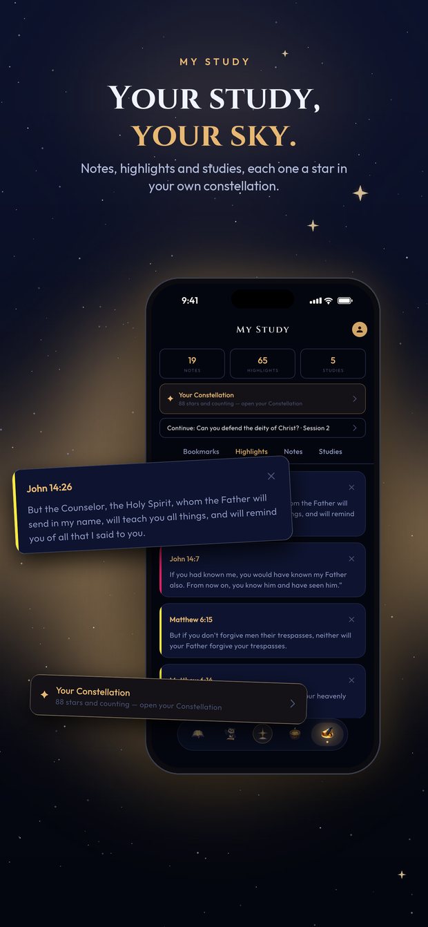 My Study with notes, highlights and the Constellation