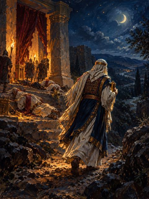 Illustration — not a likeness; generated for Gospel Companion in the app's painting style — Abiathar