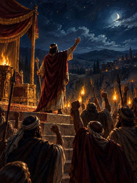Illustration — not a likeness; generated for Gospel Companion in the app's painting style — Adonijah
