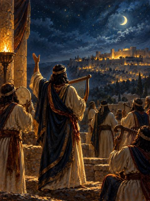 Illustration — not a likeness; generated for Gospel Companion in the app's painting style — Asaph