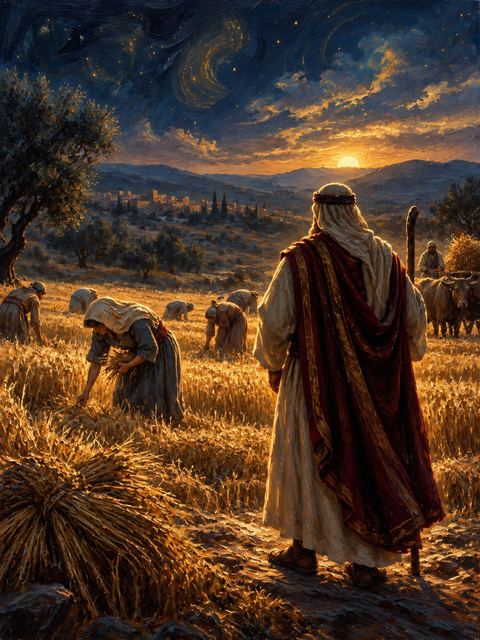 Illustration — not a likeness; generated for Gospel Companion in the app's painting style — Boaz