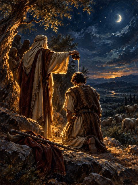 Illustration — not a likeness; generated for Gospel Companion in the app's painting style — David