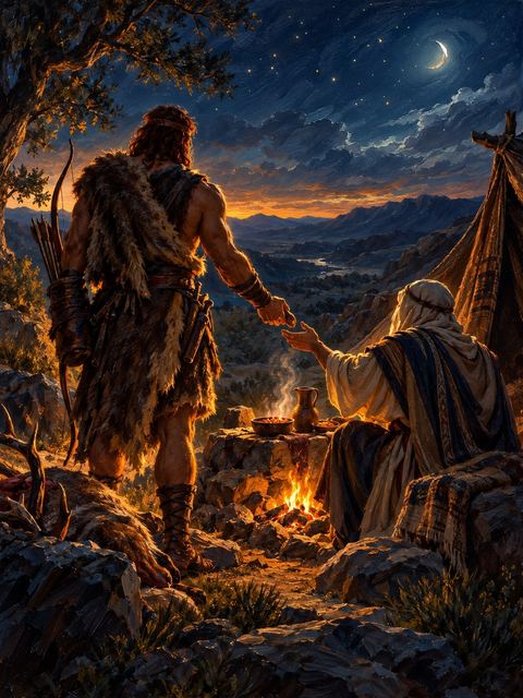 Illustration — not a likeness; generated for Gospel Companion in the app's painting style — Esau