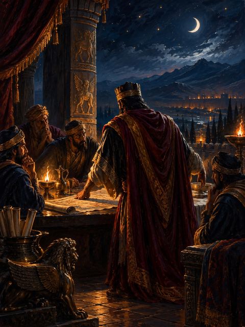 Illustration — not a likeness; generated for Gospel Companion in the app's painting style — Haman