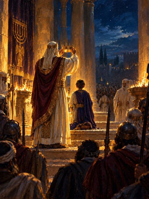 Illustration — not a likeness; generated for Gospel Companion in the app's painting style — Jehoiada