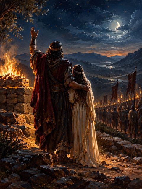 Illustration — not a likeness; generated for Gospel Companion in the app's painting style — Jephthah