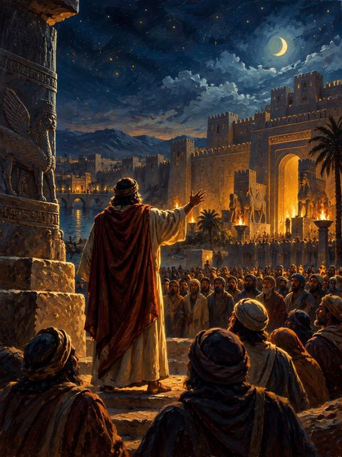 Illustration — not a likeness; generated for Gospel Companion in the app's painting style — Jonah