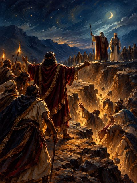 Illustration — not a likeness; generated for Gospel Companion in the app's painting style — Korah