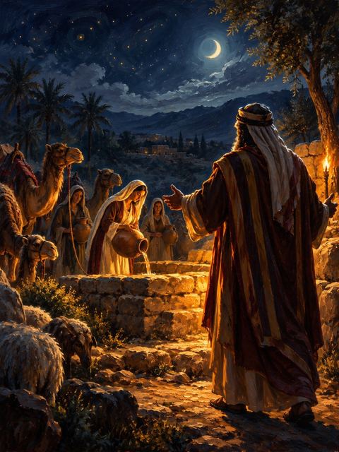 Illustration — not a likeness; generated for Gospel Companion in the app's painting style — Laban