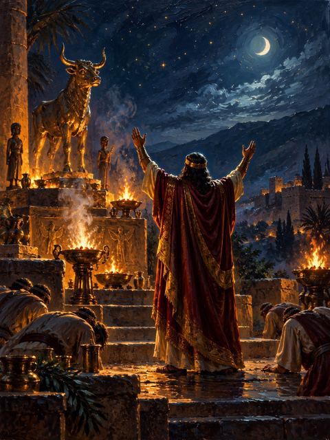 Illustration — not a likeness; generated for Gospel Companion in the app's painting style — Manasseh