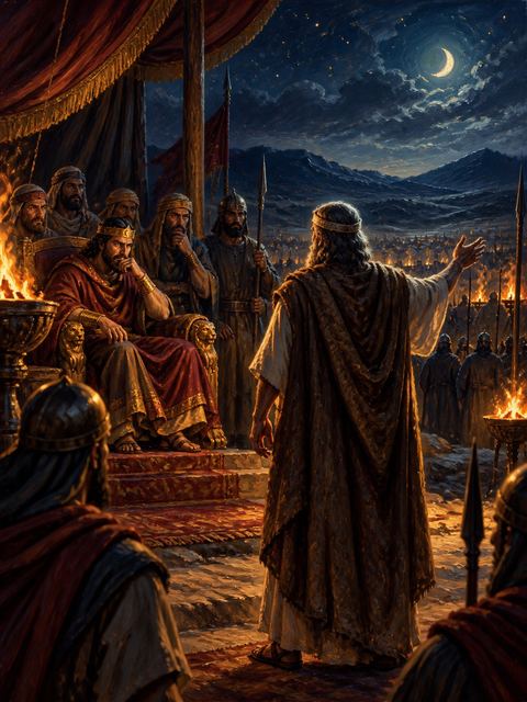 Illustration — not a likeness; generated for Gospel Companion in the app's painting style — Micaiah