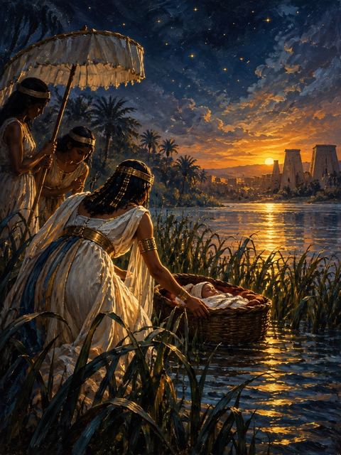 Illustration — not a likeness; generated for Gospel Companion in the app's painting style — Moses