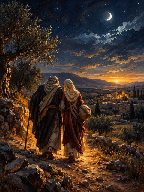 Illustration — not a likeness; generated for Gospel Companion in the app's painting style — Naomi