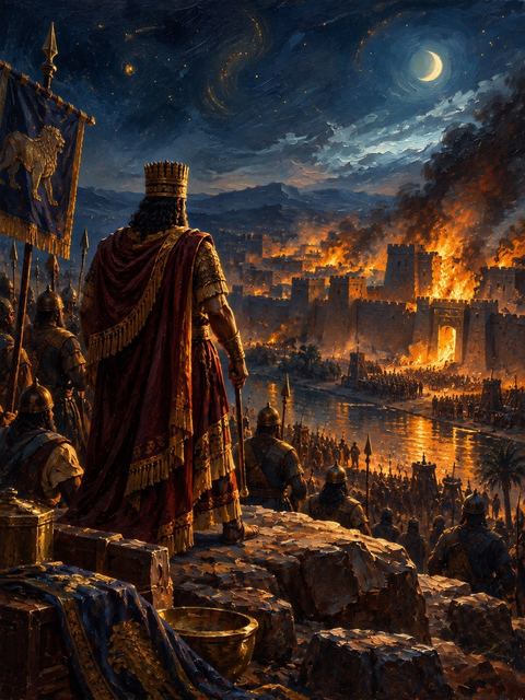 Illustration — not a likeness; generated for Gospel Companion in the app's painting style — Nebuchadnezzar