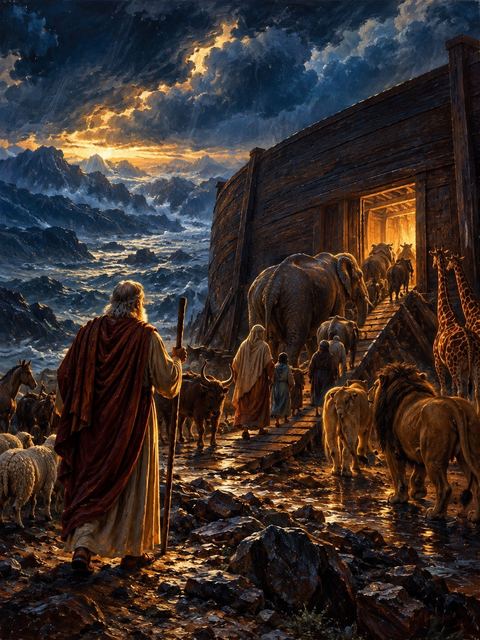 Illustration — not a likeness; generated for Gospel Companion in the app's painting style — Noah