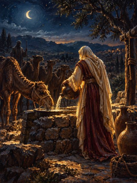 Illustration — not a likeness; generated for Gospel Companion in the app's painting style — Rebekah