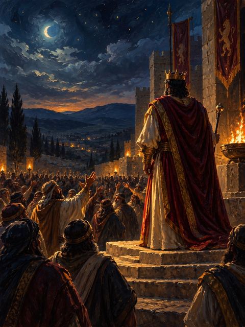 Illustration — not a likeness; generated for Gospel Companion in the app's painting style — Rehoboam