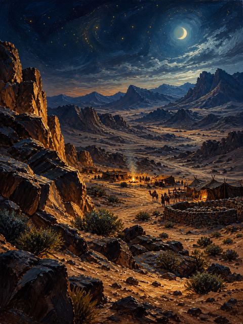 Illustration — not a likeness; generated for Gospel Companion in the app's painting style — Amalek