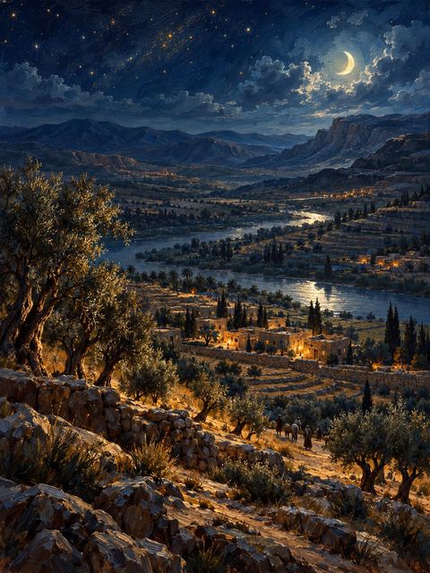 Illustration — not a likeness; generated for Gospel Companion in the app's painting style — Beyond the River