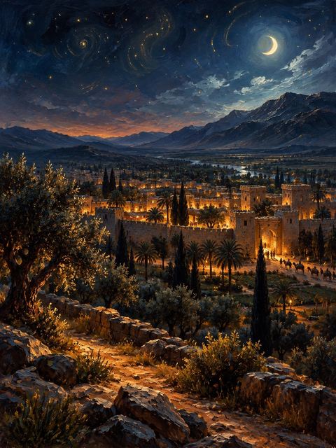 Illustration — not a likeness; generated for Gospel Companion in the app's painting style — Damascus