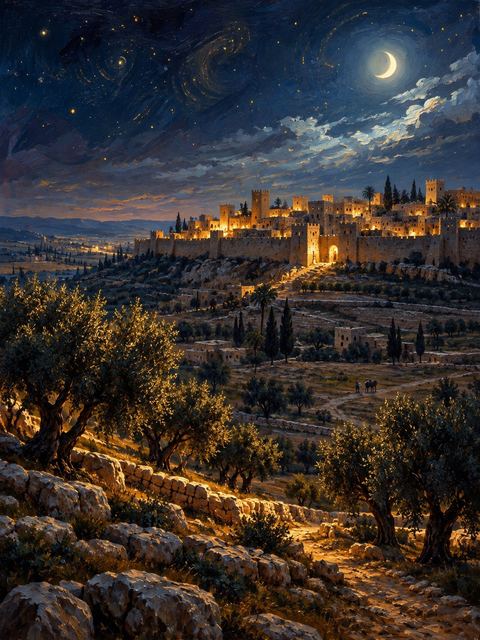 Illustration — not a likeness; generated for Gospel Companion in the app's painting style — Gaza