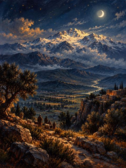 Illustration — not a likeness; generated for Gospel Companion in the app's painting style — Mount Hermon