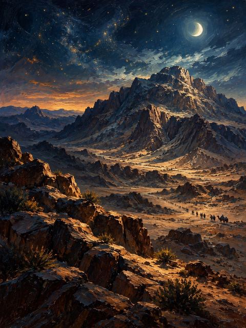 Illustration — not a likeness; generated for Gospel Companion in the app's painting style — Mount Hor