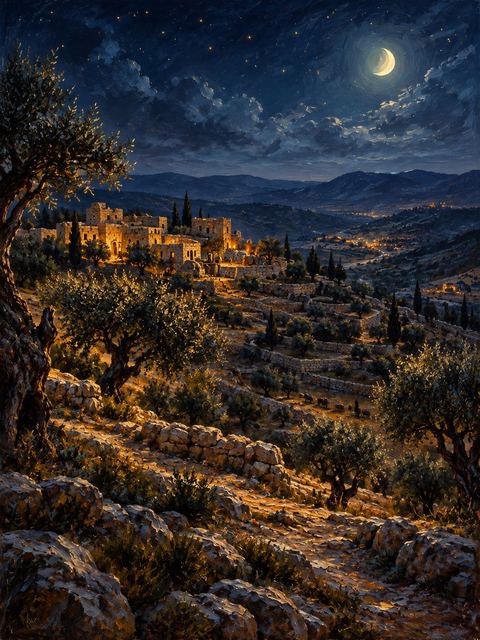 Illustration — not a likeness; generated for Gospel Companion in the app's painting style — Netophah