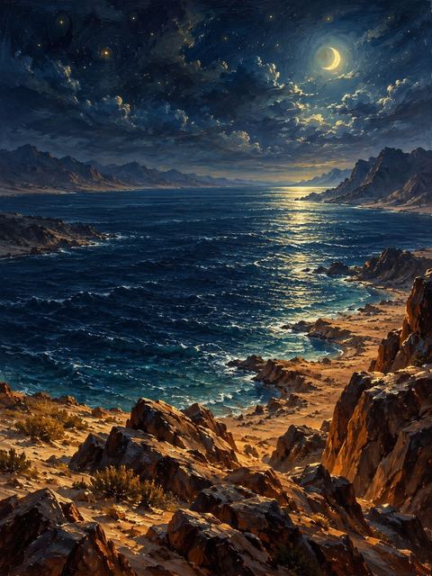 Illustration — not a likeness; generated for Gospel Companion in the app's painting style — Red Sea