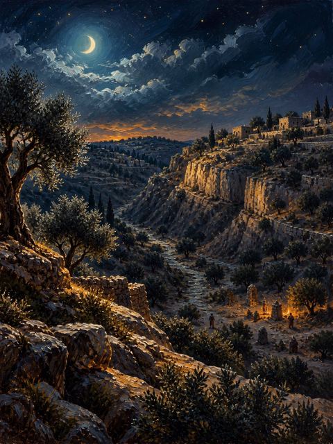 Illustration — not a likeness; generated for Gospel Companion in the app's painting style — Valley of the Son of Hinnom