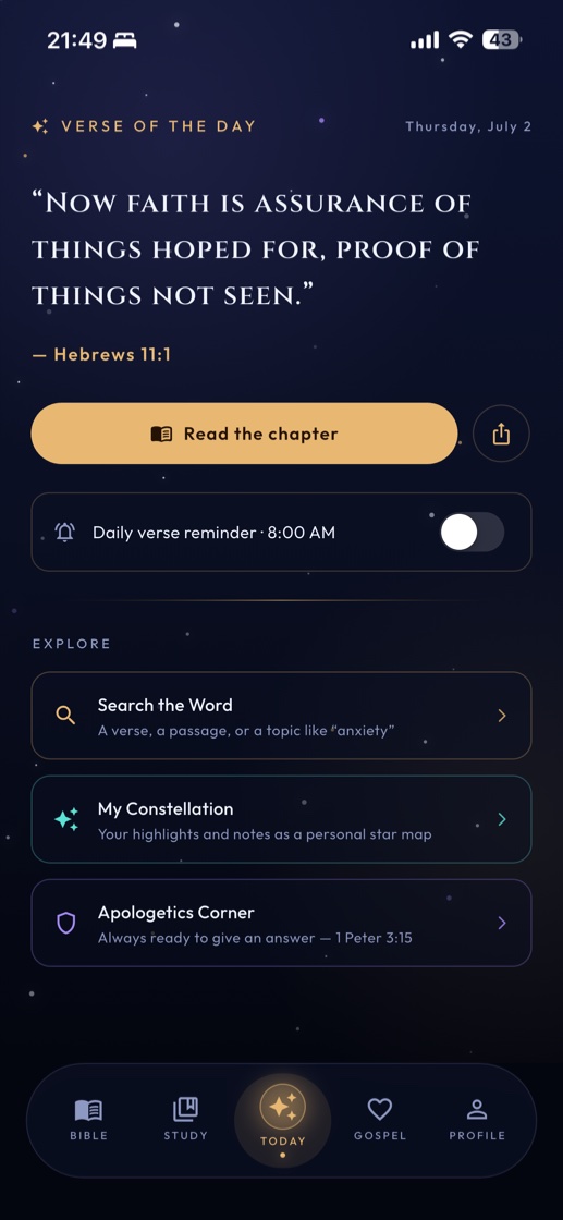 Today tab with the verse of the day