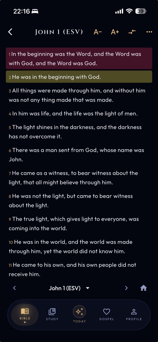 Bible reader showing John 1