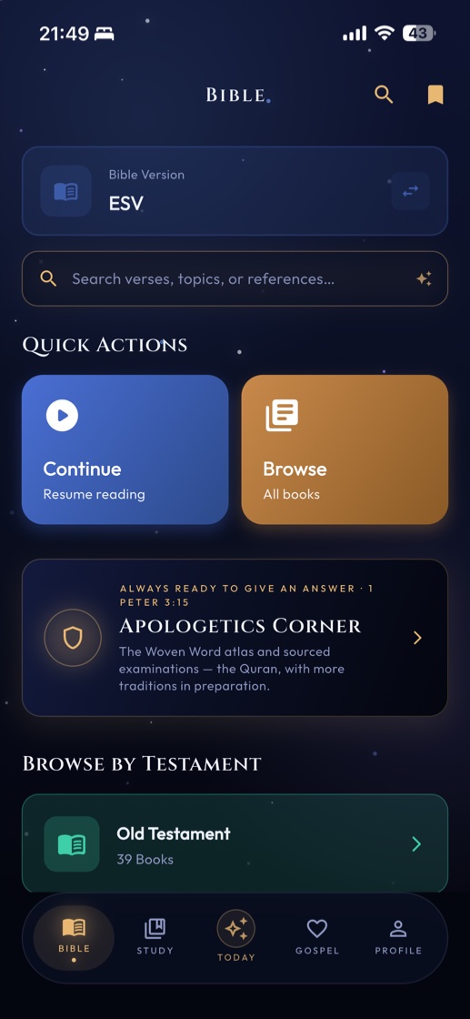 Bible hub with search and tools